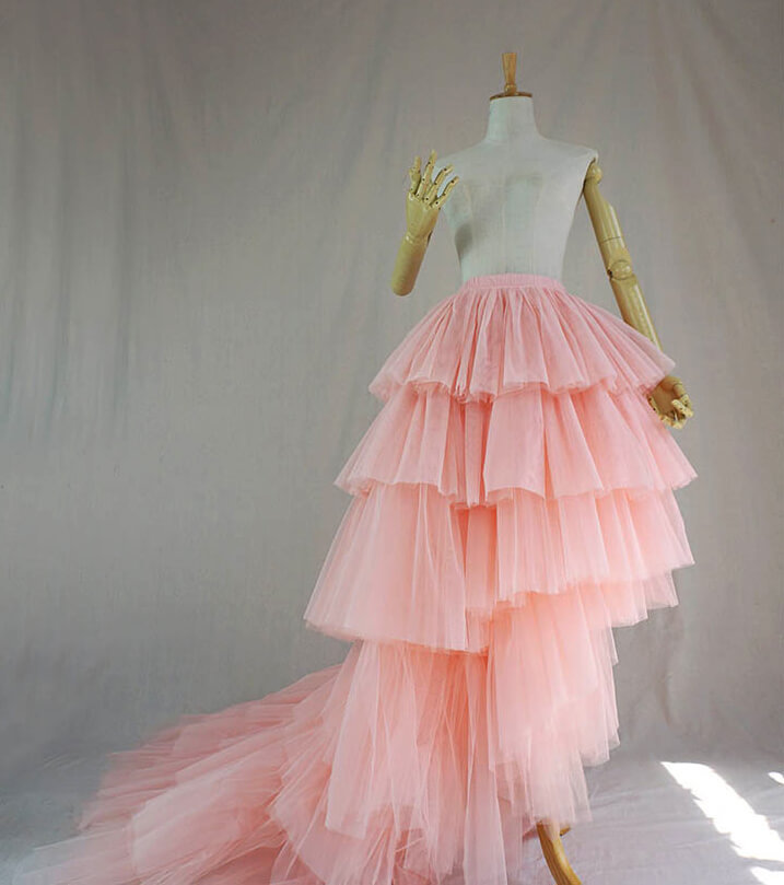 High Low Tiered Tulle Skirt Layered Tulle Skirt With Train Blush Bridal Gowns Tutu Wedding 3674