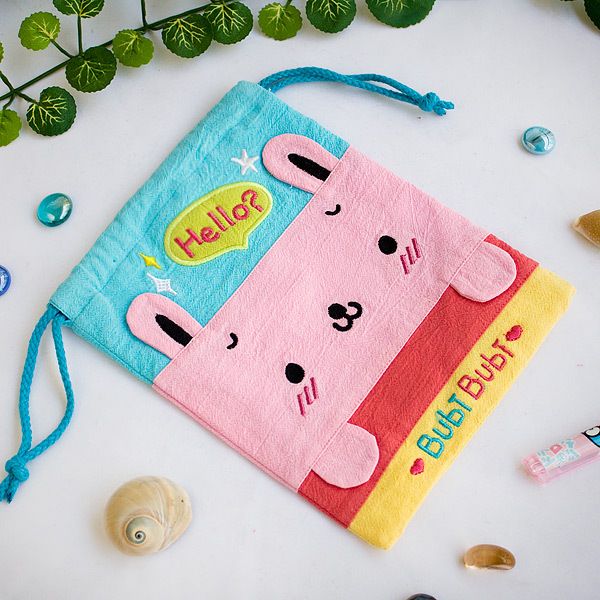 Bubi Bear 6.7*8.5 Embroidered Applique Fabric Art Draw String Bag//Drawstring Pouch