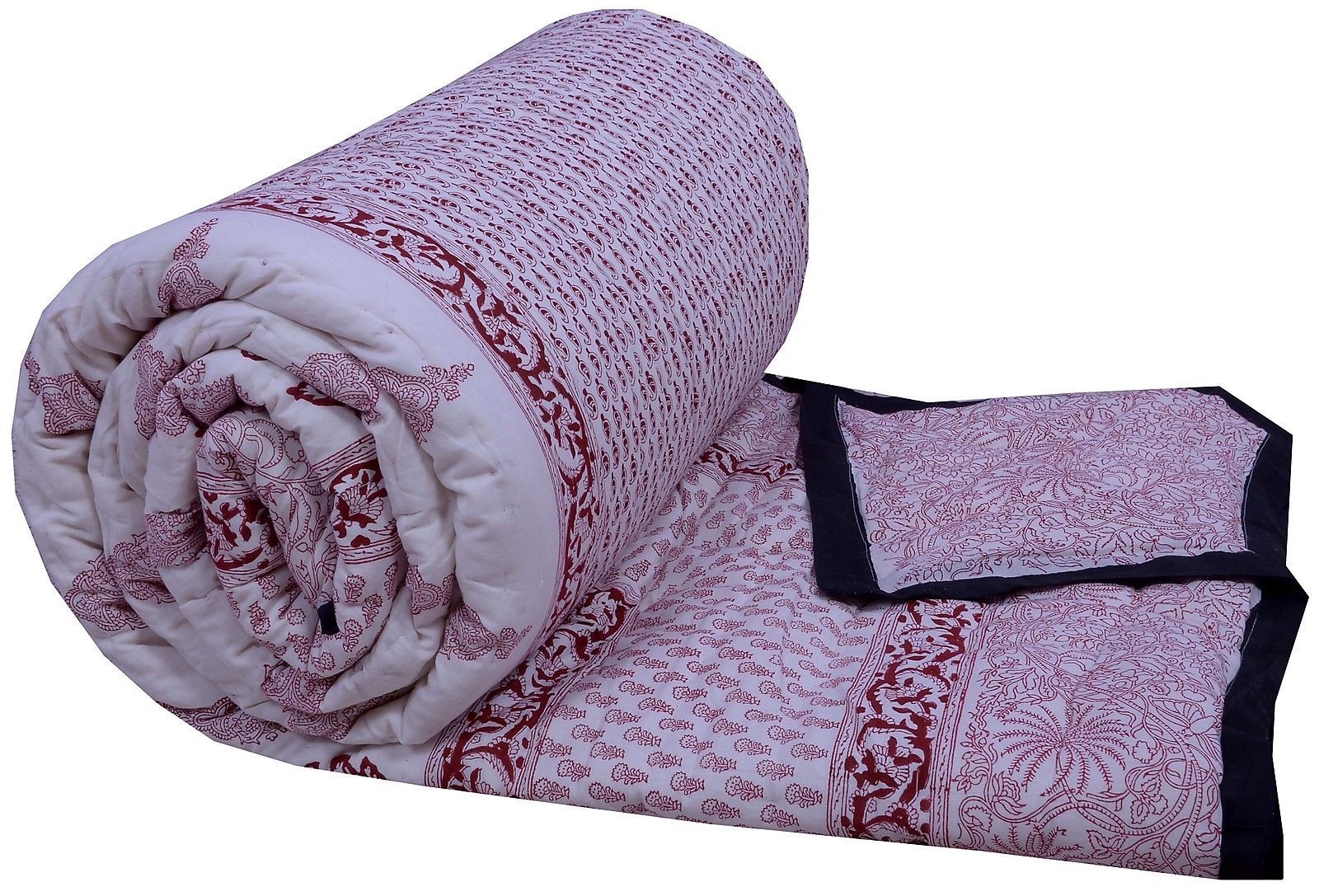 Indian Cotton Floral Print Jaipur Rajai Bedspread Blanket Queen