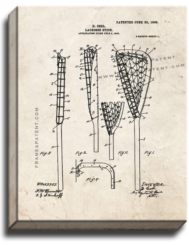 Lacrosse Stick Patent Print Old Look on Canvas
