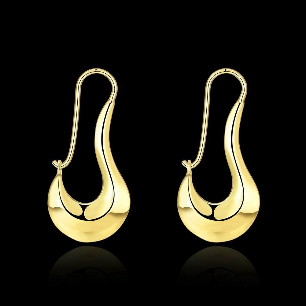 Bohemian Gold  Hammered Oval Teardrop Shape Drop Dangle Hook Earrings