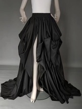 BLACK High Slit Gown Skirt Black Taffeta Maxi Skirt Evening Prom Skirt Plus Size