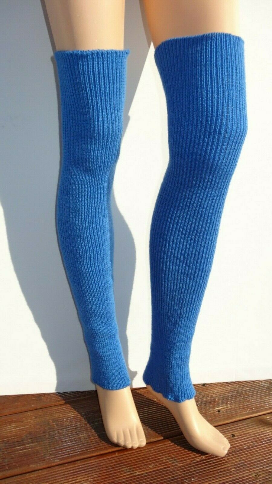 Handmade long merino wool blended leg warmers 29 in Blue one size leg ...