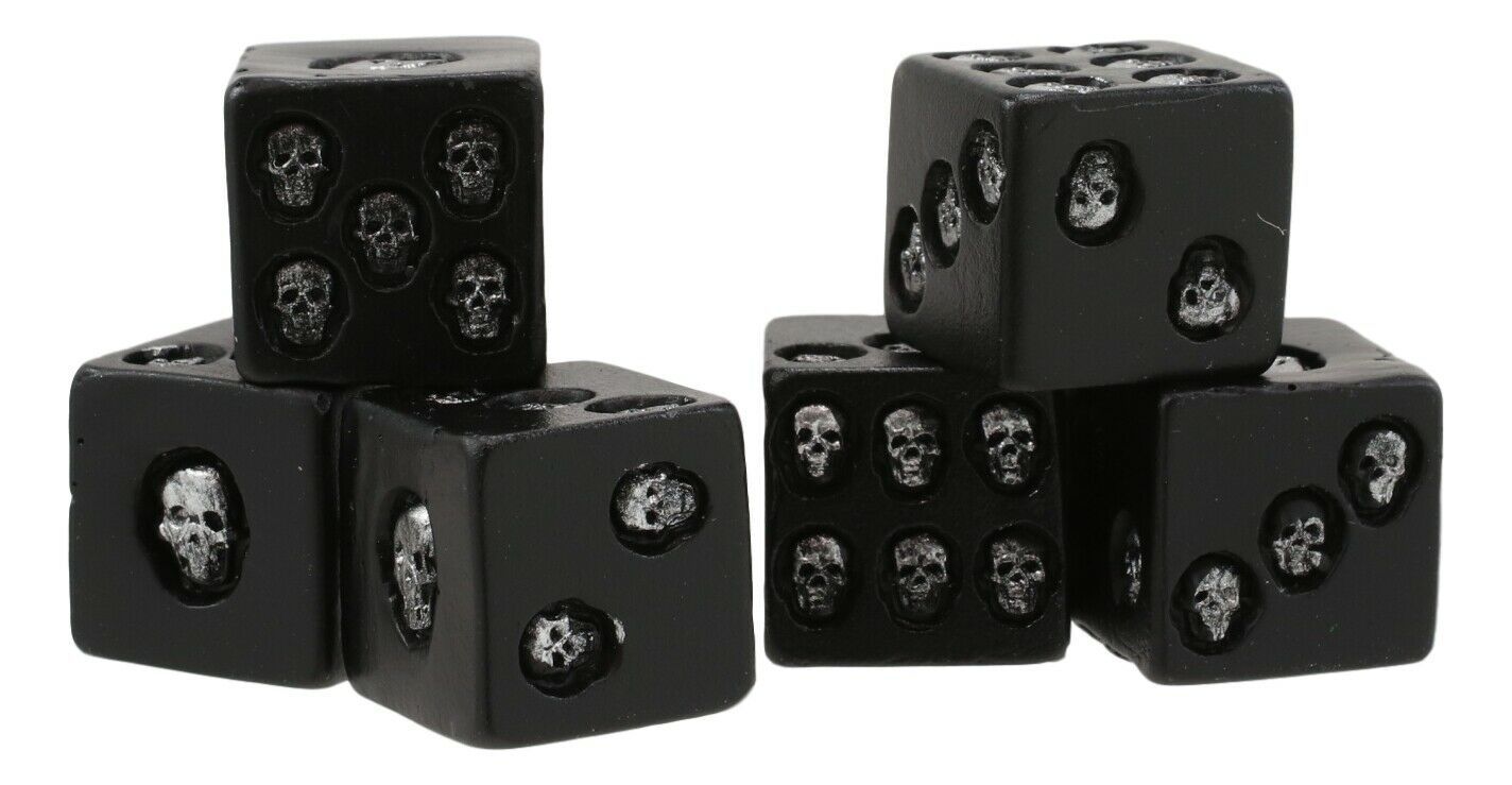 Large Decorative 0.75 Cube Skull Face Gaming Dice Set of 6 Matte Black Finish