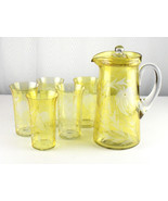 Tiffin Lemon Stain Fuchsia Cut to Clear Pitcher Lid &amp; Ice Tea Glasses Wa... - $105.00