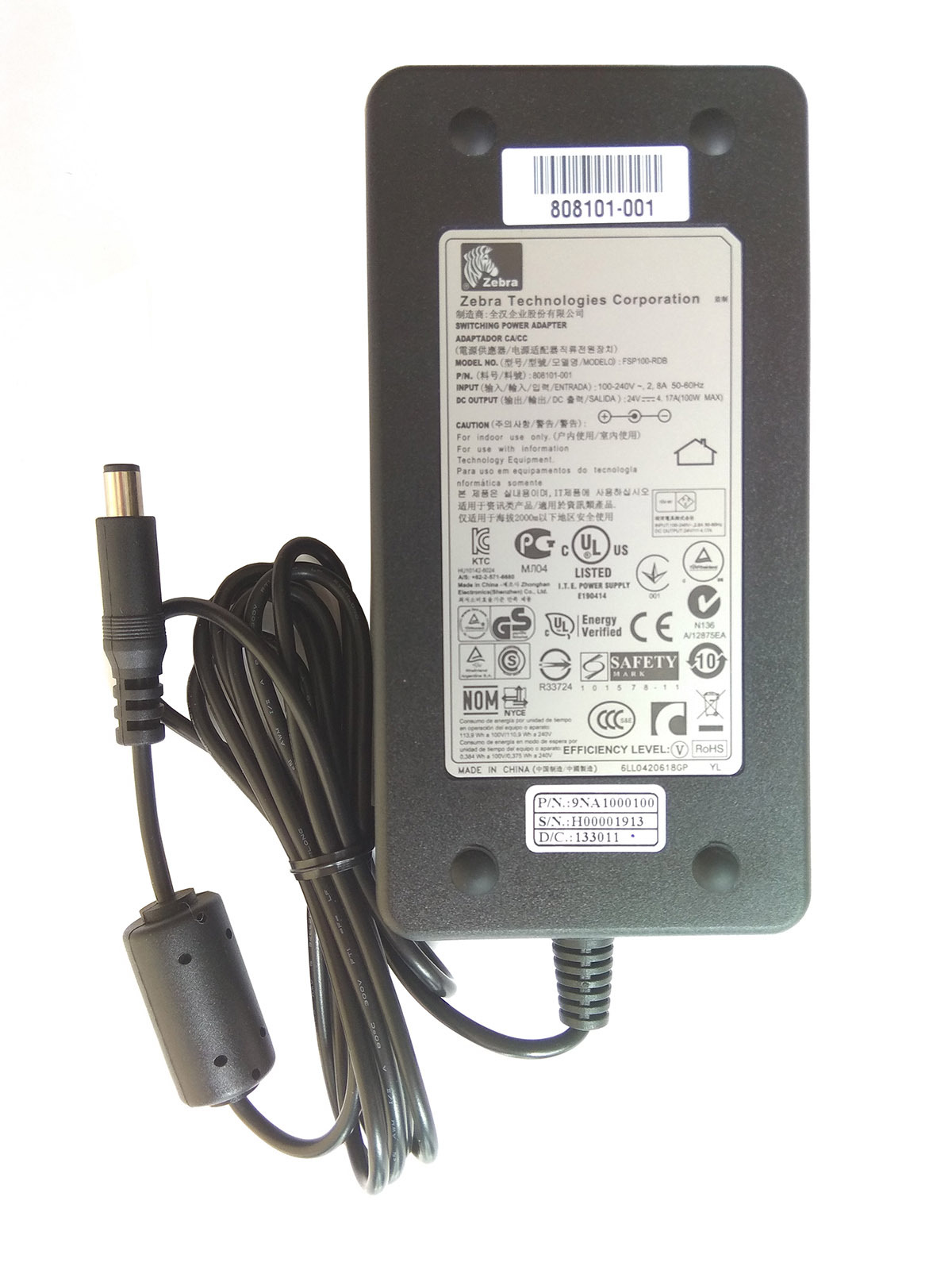 Zebra 24V 4.17A 100W AC Adapter Replace 24V 3.125 75W 24V 2.92A 70W 24V