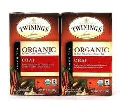 2 Boxes Twinings 1.41 Oz USDA Organic Chai 20 Count Black Tea Bags BB 11/22/2022