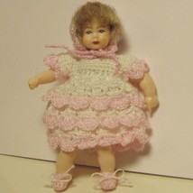 Toddler Girl Dressed Heidi Ott  HOXB508 Pink White Crochet Dollhouse Miniature - $66.93