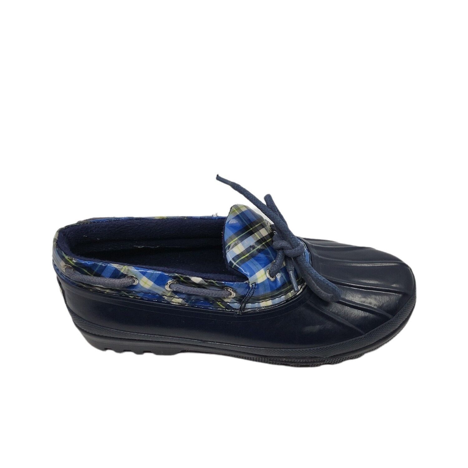 Sperry Womens Heron Waterproof Duck Shoes 9775859 Navy Blue Plaid Slip On Size 8