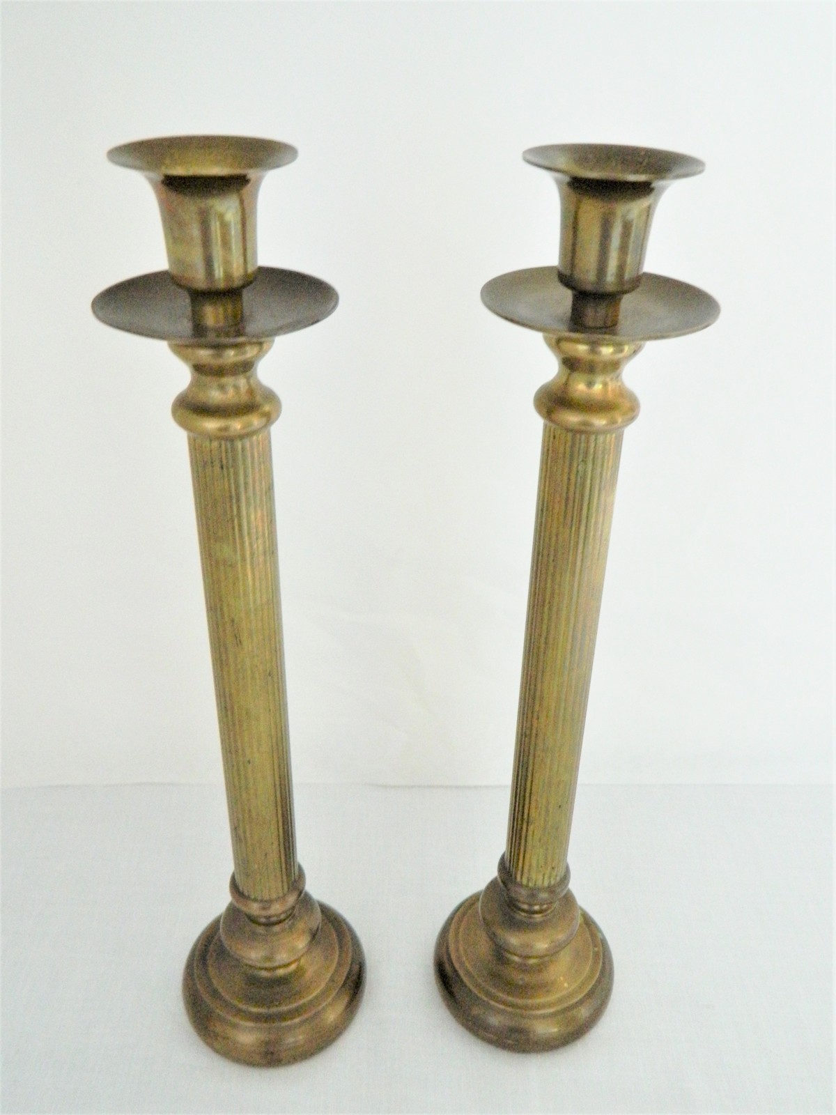 Brass/Metal Pair Of Candlestick Holders Heavy Golden Color Metal