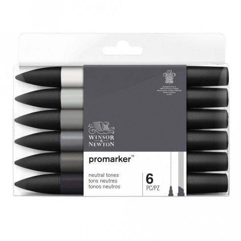 Winsor & Newton Promarker 6 Pen Pro Marker Set - Neutral Tones - Greys,0290154