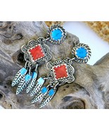 Vintage Berebi Southwestern Earrings Enamel Feather Dangles Pierced - $16.95