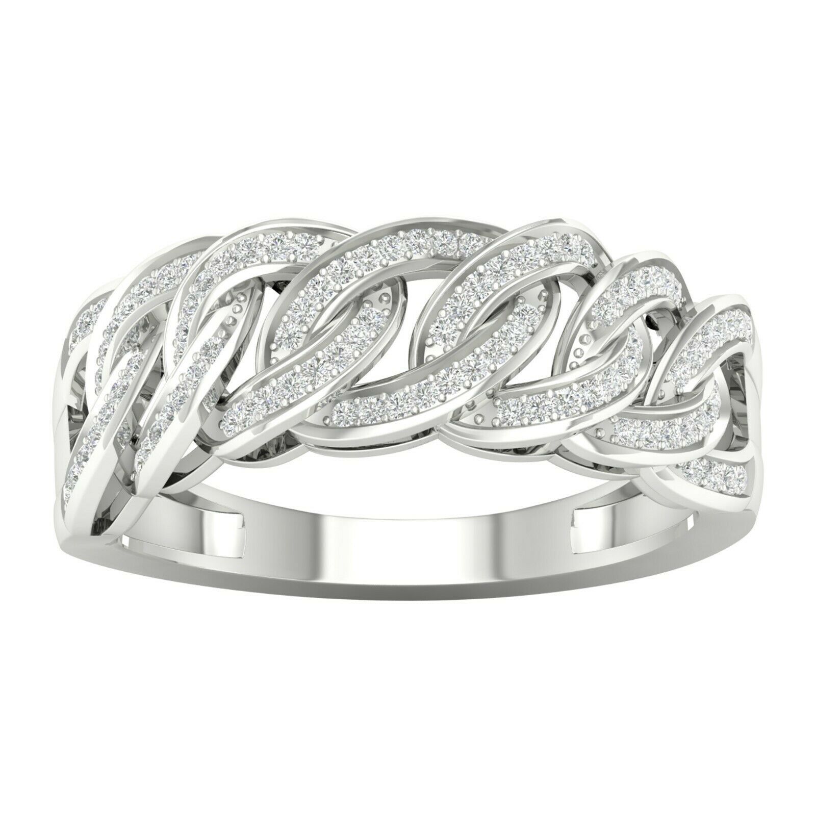 10K White Gold 0.25Ct TDW Diamond Cuban Link Hip Hop Style Men's Ring