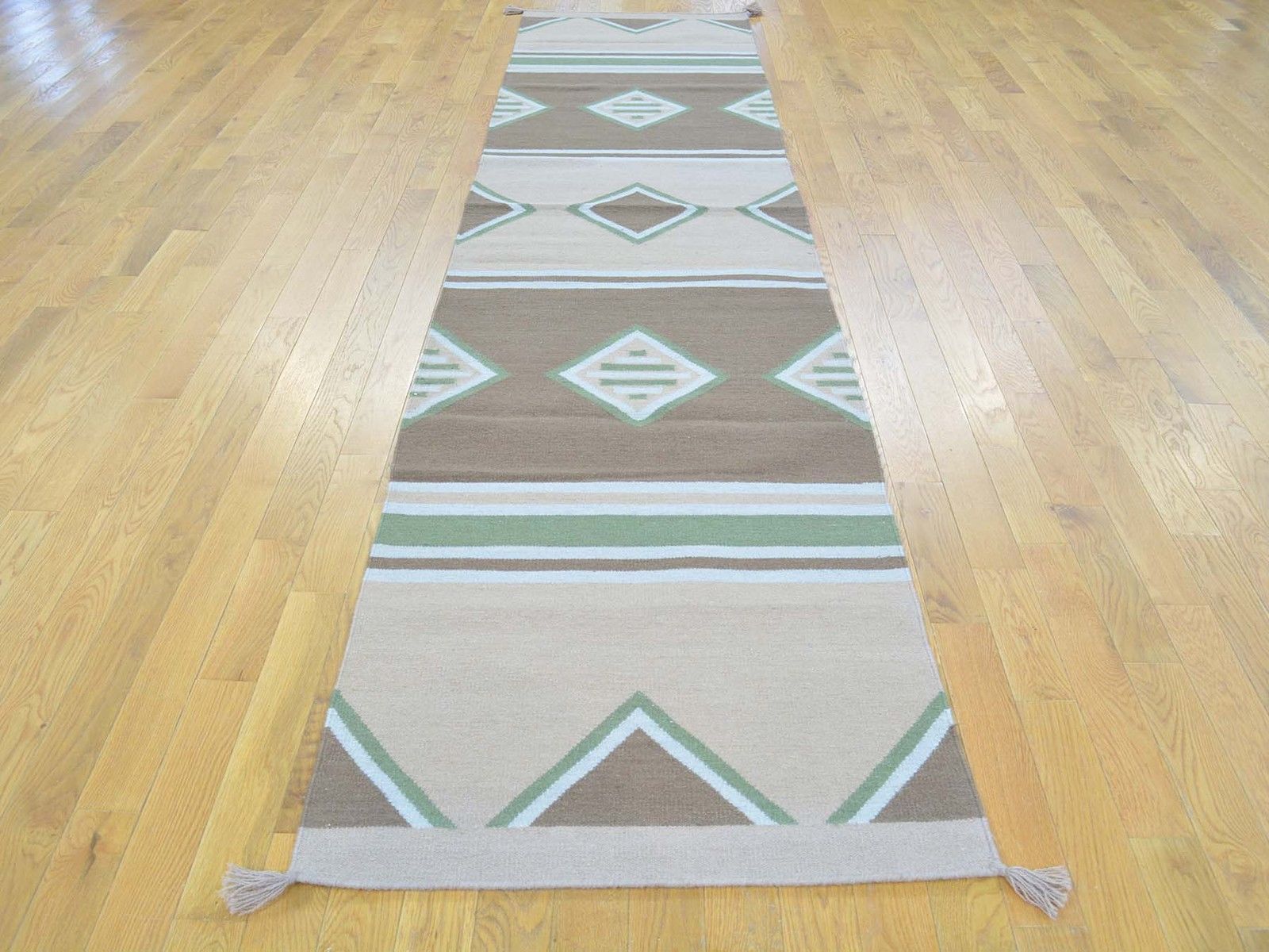 2'7"x12' Hand Woven Flat Weave Pure Wool Runner Southwest Rug G29972