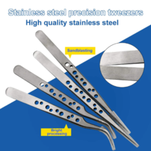 Two Fine Tip Precision Tweezers - 1 Curved and 1 Straight Tip - Stainless Steel image 3
