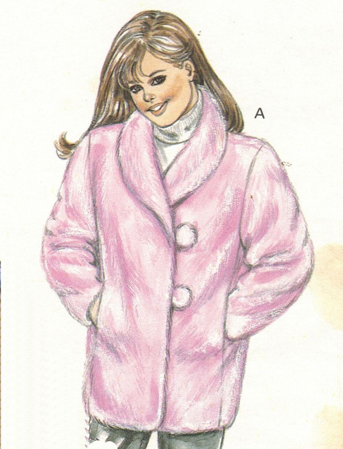 Girls Kwik Sew 3/4 Length Fake Fur Quilt Coat Hood Shawl Collar Sew