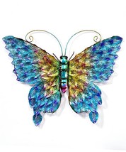 Large Butterfly Wall Plaque Blue Metal 23" Wide Textural Design 18" High Beauty - $89.09