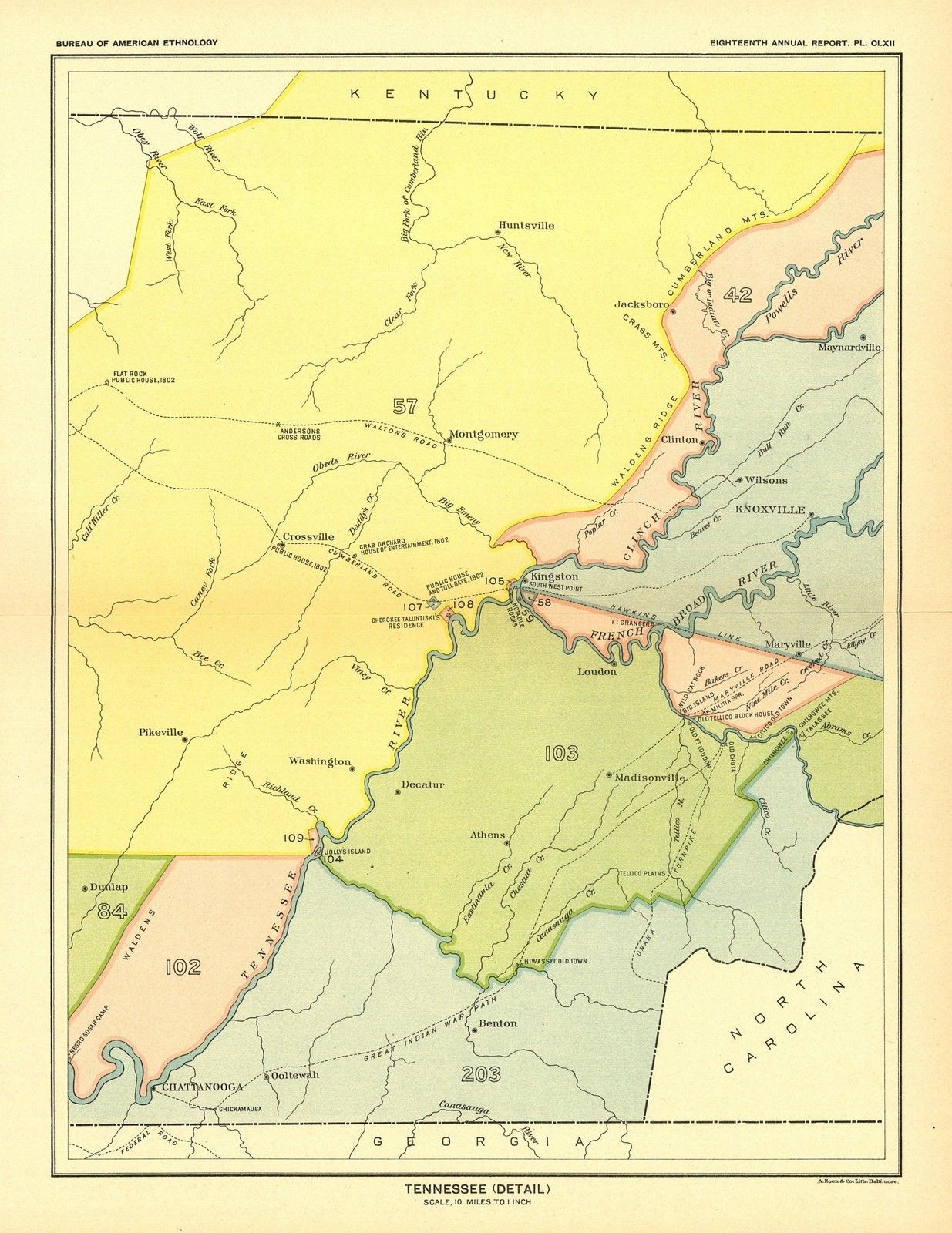 1896 map Tennessee (detail) United States Indian land cessions POSTER ...