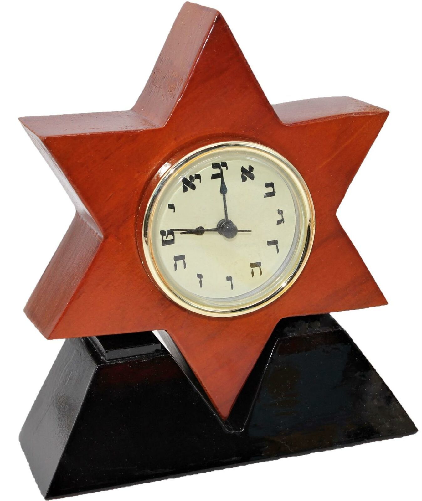 Jewish idea HolyLand gift Star of David Wood Clock Hebrew Letters Alphabet Decor