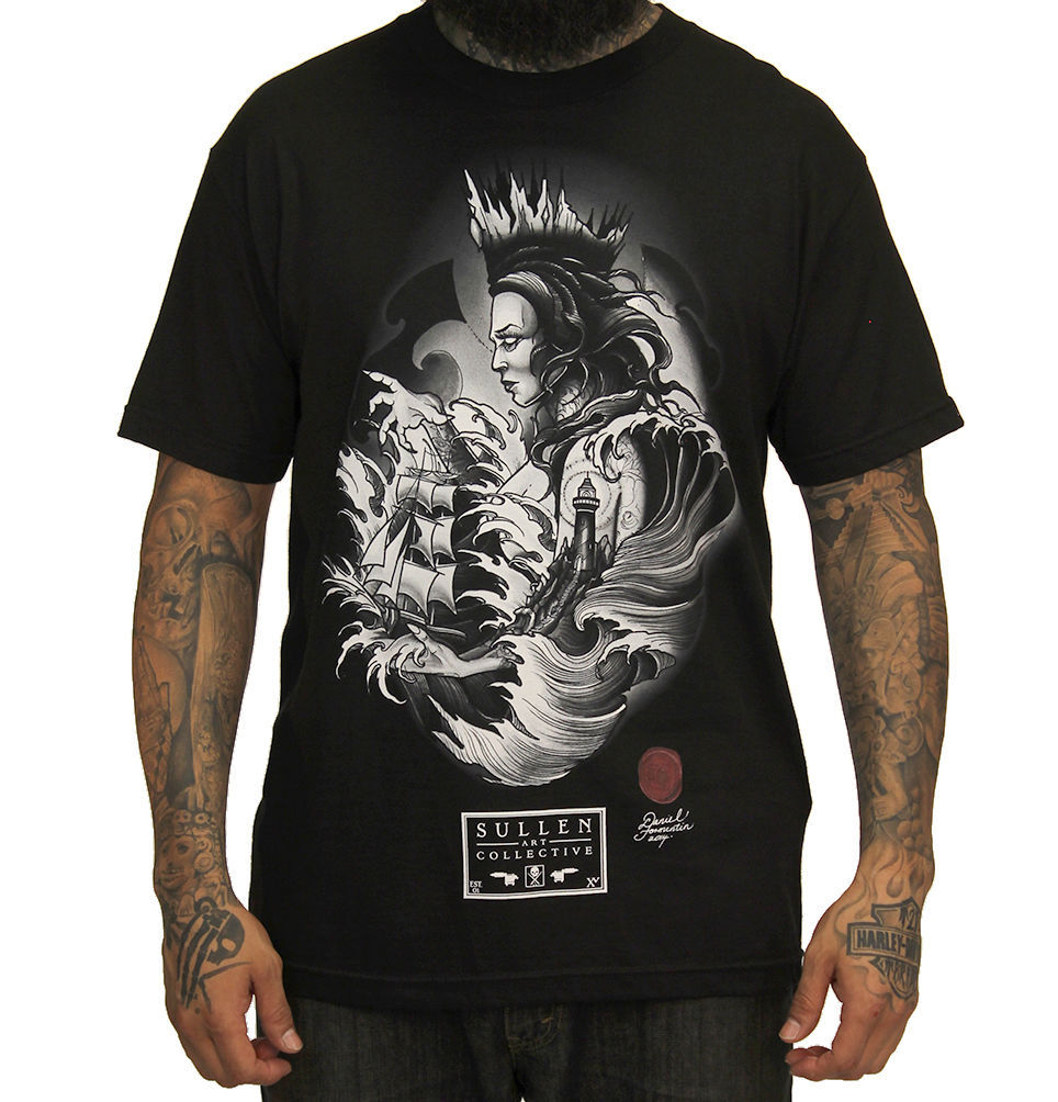 Image of SULLEN CLOTHING DANIEL FORMENTIN SEA DROWN PUNK GOTH TATTOO BLACK T SHIRT M-5XL