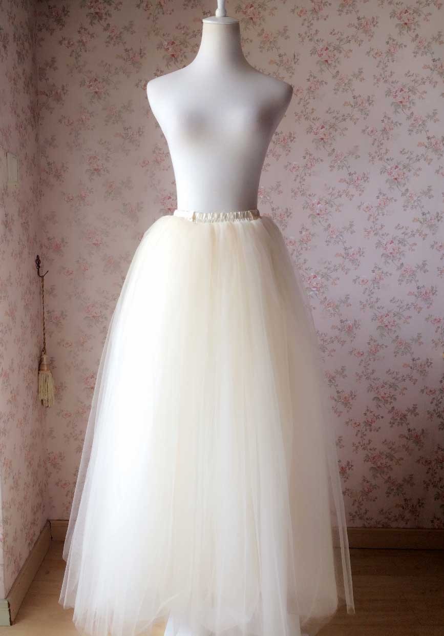 Ivory White Tulle Maxi Skirt 6-Layered Ivory Wedding Tulle Skirt Puffy Tutu