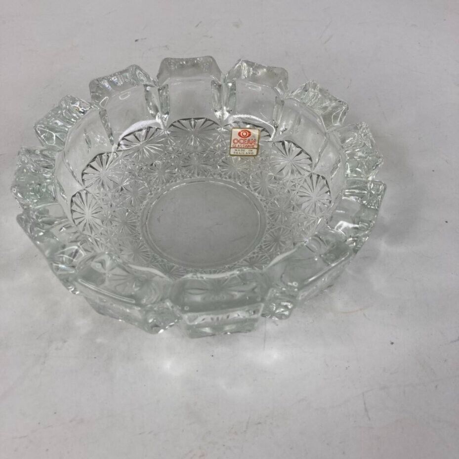 Vintage Ocean Glassware 6" x 2" Ashtray Thailand Clear Lead Cut Glass