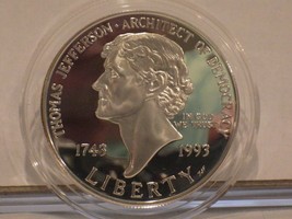 1993 S Thomas Jefferson Commemorative Silver $1 Dollar - PROOF - OGP/COA - $37.99