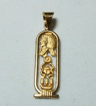 Egyptian Hand Crafted 18K Yellow Gold Cartouche King Tut Scarab Pendant ... - $552.41