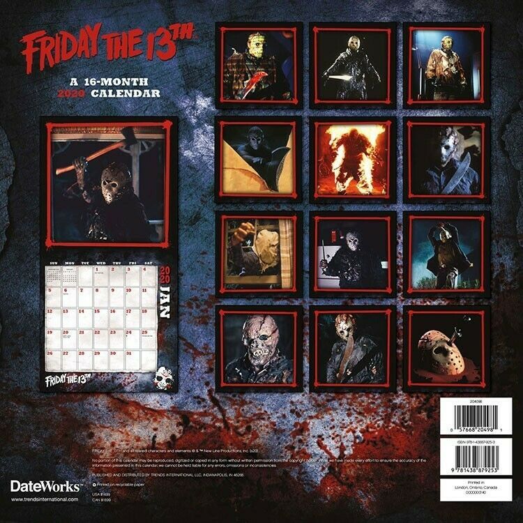DateWorks Friday the 13th 2020 Wall Calendar 16 Months 12"X12" w