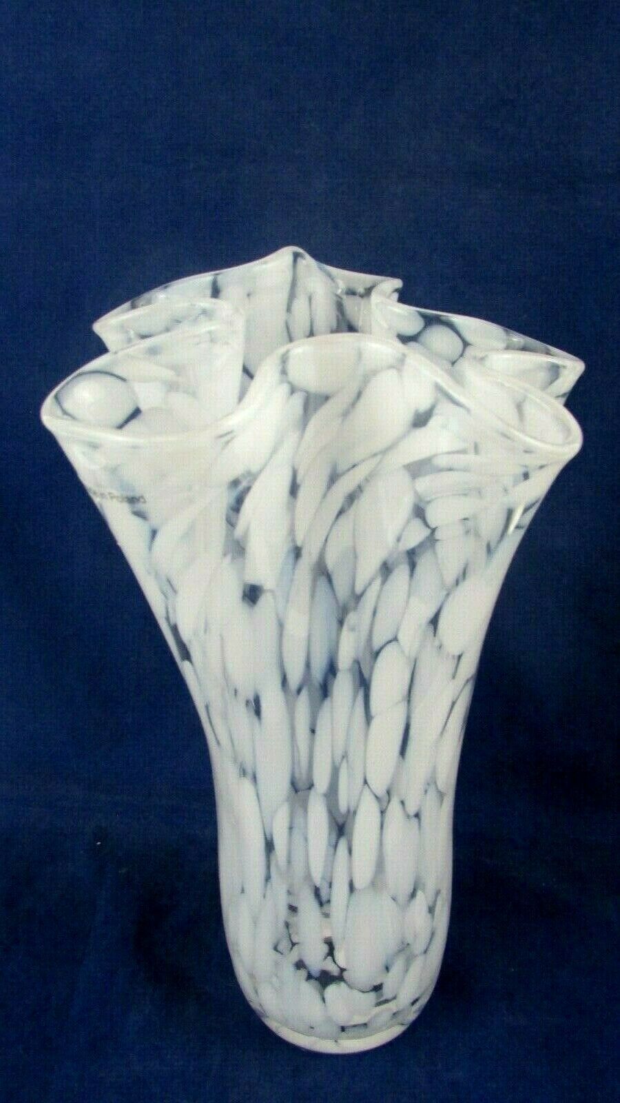 Krosno? Made In Poland Hand Blown Glass Clear and White Handkerchief