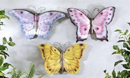 Butterfly Wall Plaque Set of 3 Pastel Colored Poly Stone Garden Fence Decor