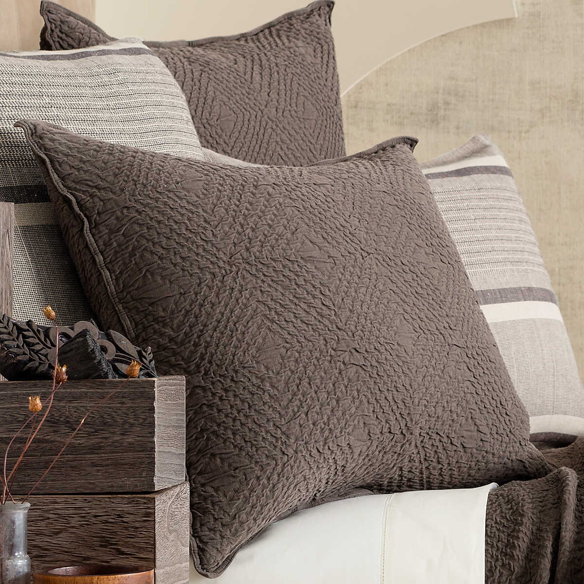 Pine Cone Hill Kerala Java Brown Matelasse Euro Sham Pillow Shams