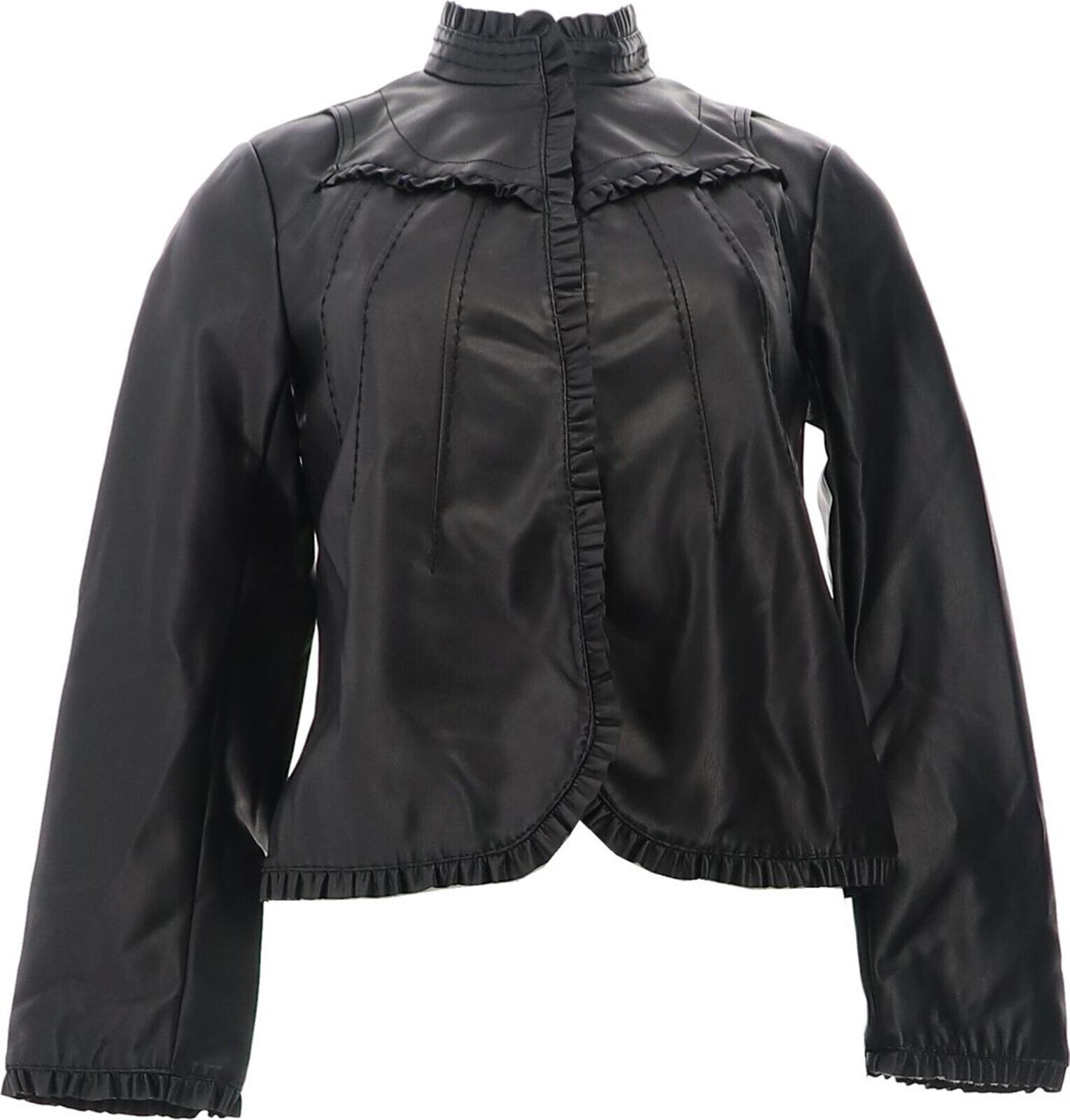 The Muses Closet Faux-Leather Jacket Ruffle Black XXS NEW A385584 ...
