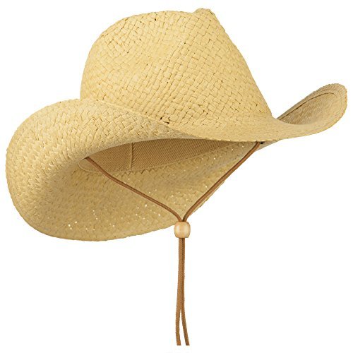 Adjustable String Straw Cowboy Hat Natural OSFM Genuine Gemstone