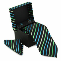 Berlioni Men's Silk Neck Tie Accessory Box Set With Cufflinks & Pocket Square image 2