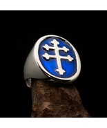 Oval Mens Resistance Ring Two Barred blue Cross of Lorraine - Sterling S... - $73.80