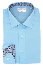 LORENZO UOMO Men's Trim Fit Oxford Aqua Button Up Dress Shirt Medium