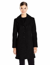 Larry Levine Women&#39;s Single-Breasted Notch Collar Wool Coat  Black Size 3X - $92.65