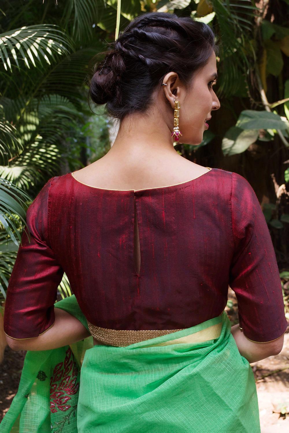 Maroon raw silk boat neck blouse | Ready made Indian Saree Blouse ...