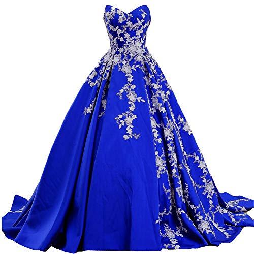 Plus Size White Lace Long Ball Gown Prom Evening Dress Gothic Royal Blue US 20W