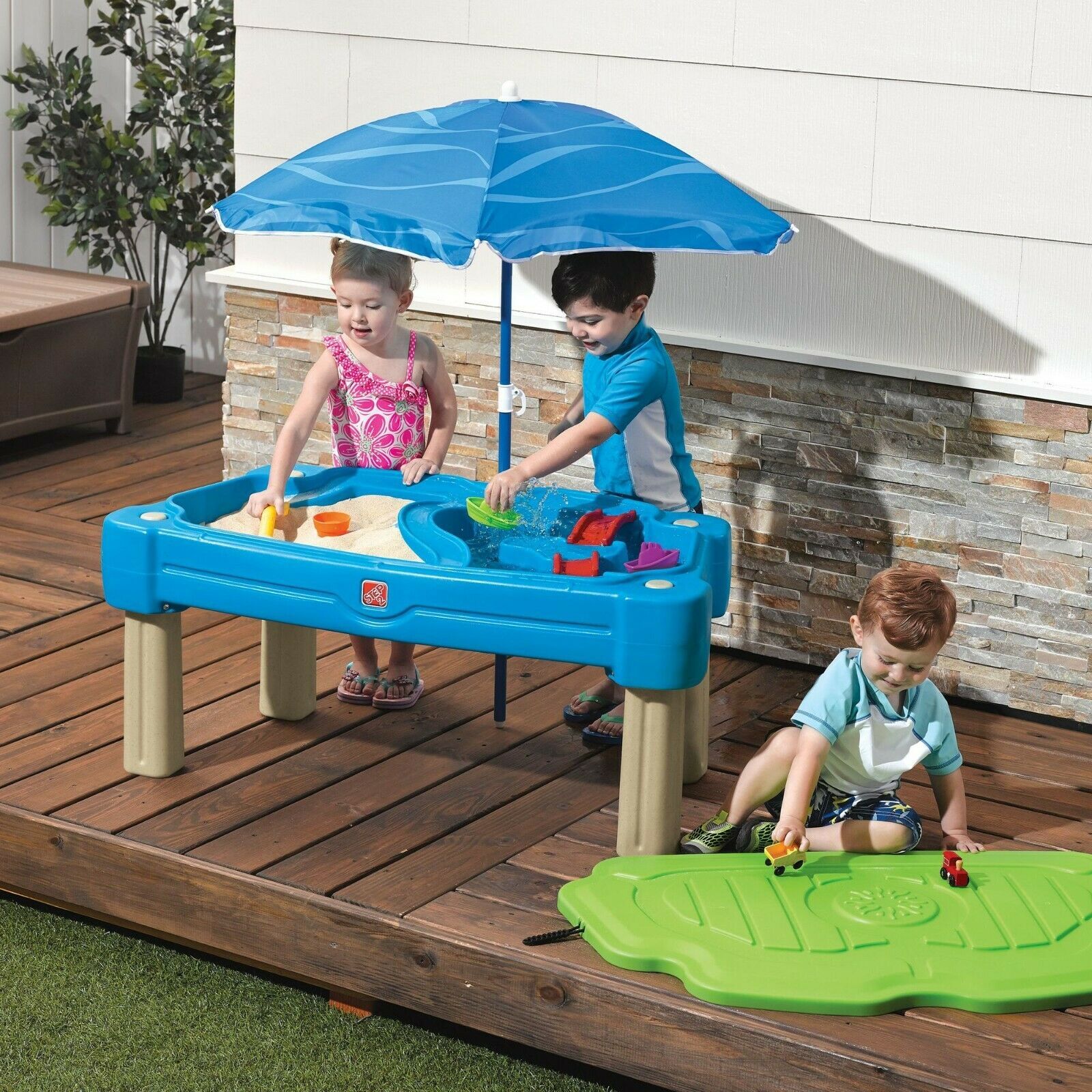 Sand Box Sand Table Water Toys Kids Outdoor Umbrella Cascading Plastic