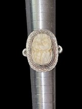 Vtg 1940s Egyptian Scarab Carved Fetish Stone Ring Sz 8.5 Sterling Silver 5g image 1