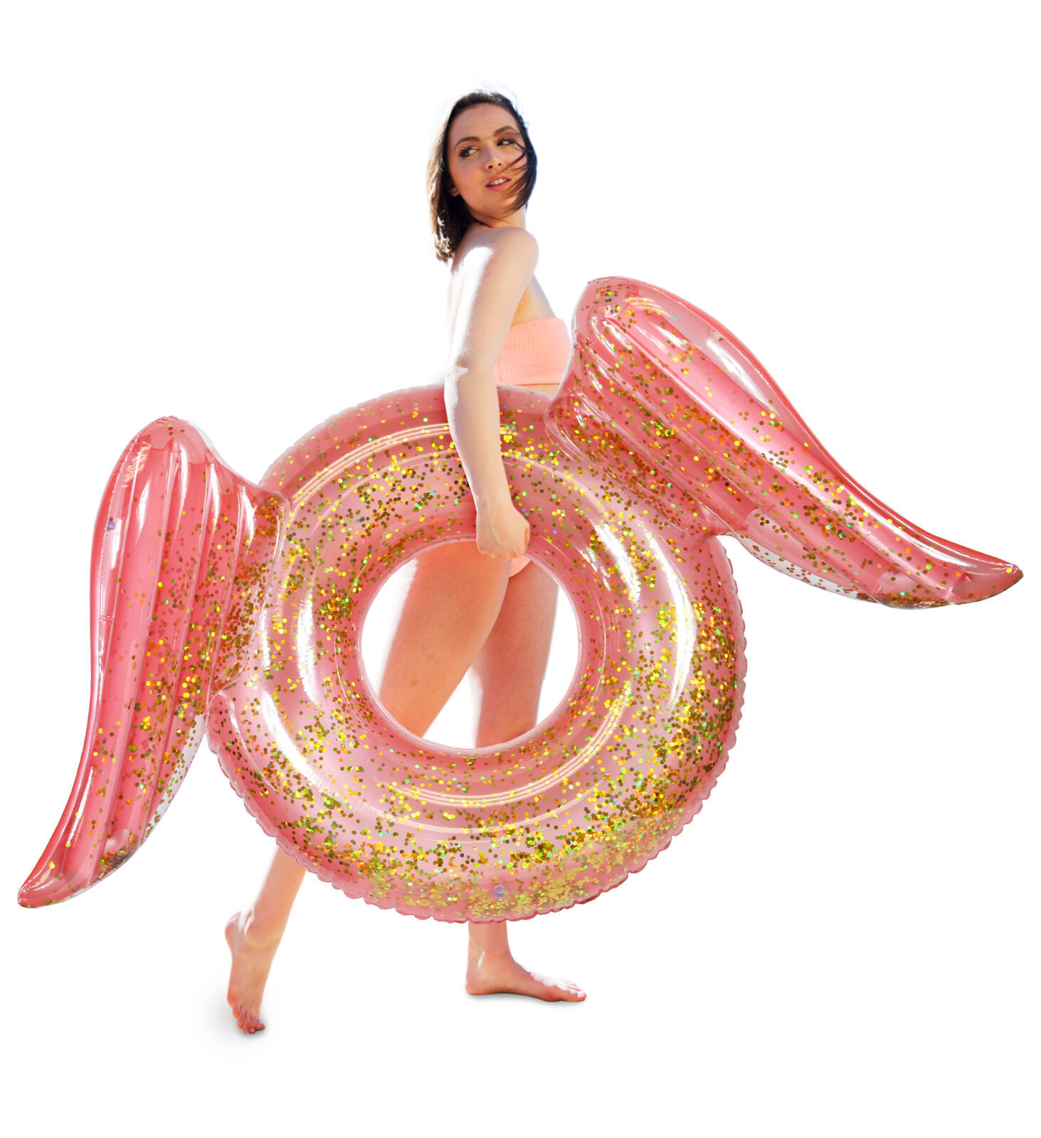 Glitter Angel Wings Inflatable Swim Ring Water Pool Float- Rose Gold