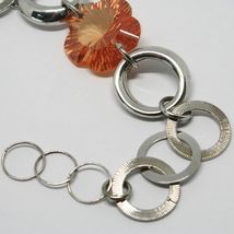 925 STERLING SILVER BRACELET BIG ORANGE FACETED FLOWER, DAISY, WORKED CIRCLES image 5