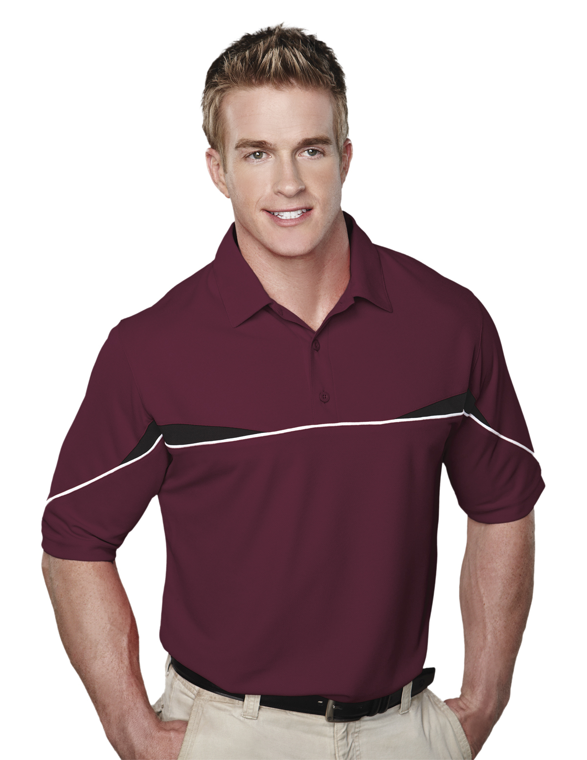 Image of Tri-Mountain Marauder 050 Self Collar Knit Polo Shirt - Dark Maroon/ Black