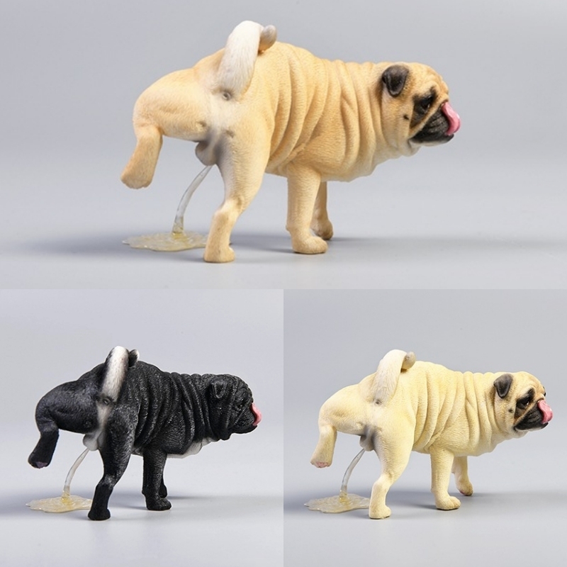 Pug peeing realistic figurine miniature statue Pug