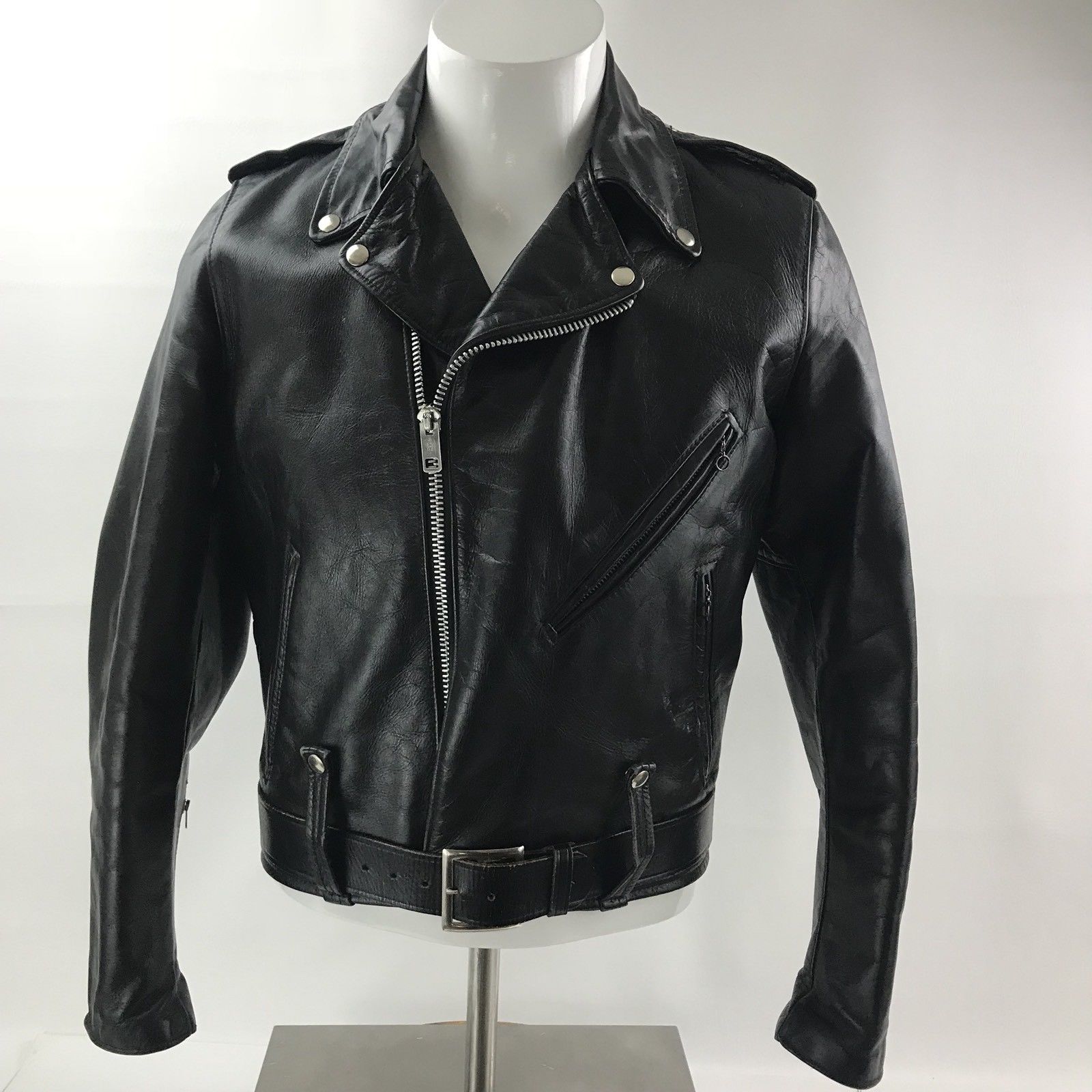 Vintage AMF Harley Davidson Black Leather Biker Motorcycle Jacket Mens ...