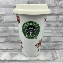 Starbucks Travel Mug Cup Tumbler 2010 Christmas Red Snowflakes Mermaid L... - $12.59