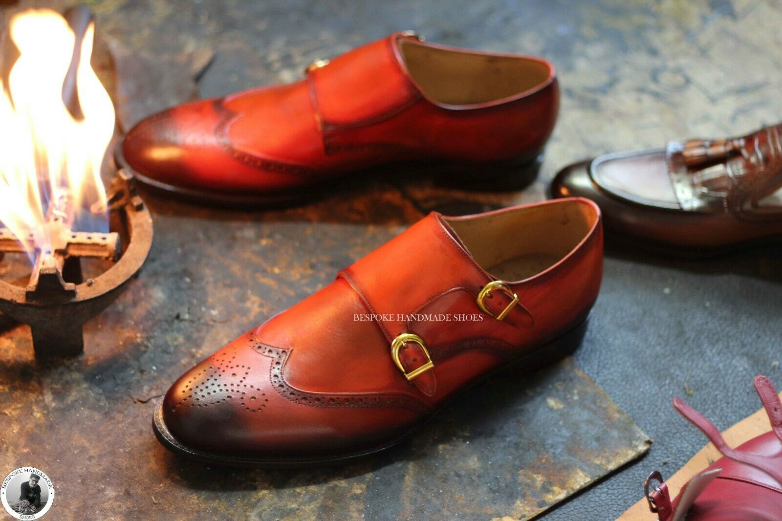 orange wingtip shoes