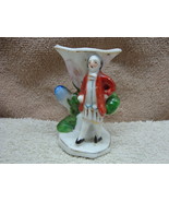 Occupied Japan porcelain hand painted man and flower bud vase. - $15.00